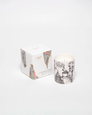Žvakė City Grandeur, London, 80 g, iliustruotame porcelianiniame inde