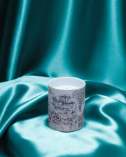 Detail of the Dancing Light, Lake Como 80g candle porcelain vessel illustration by Kerry Lemon